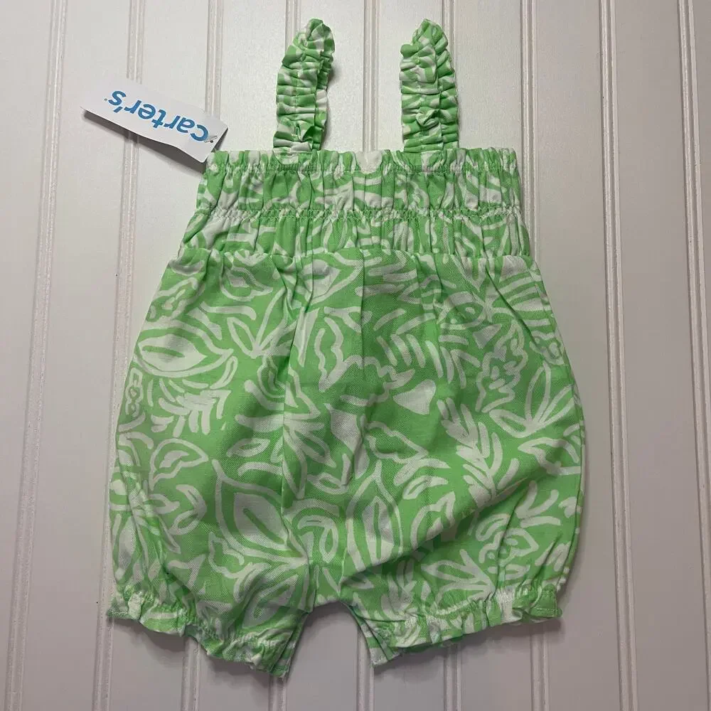 NWT Carters Green White Romper Floral Palm Leaves‎ Size Girls 3 Months
